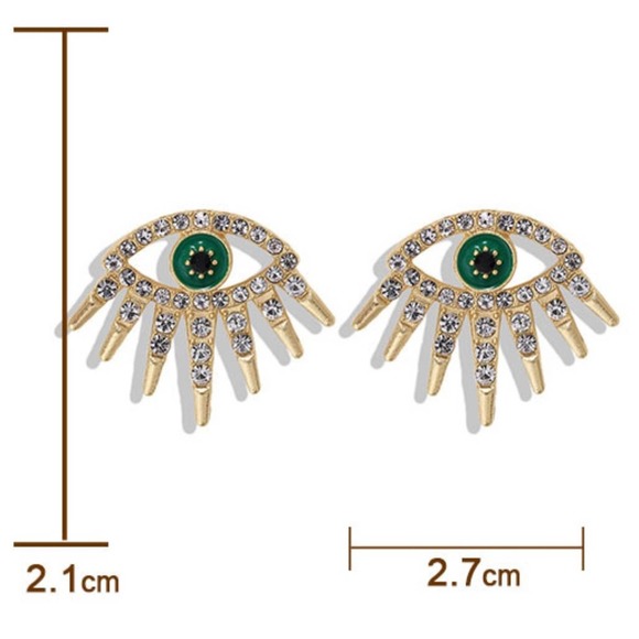 Boho Eye Earrings Green Lashes Festival Trendy - Picture 3 of 6